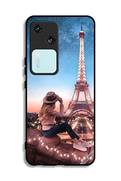 Covernex غطاء حماية لهاتف Vivo V30 5G بتصميم فتاة القبعة وبرج إيفل
