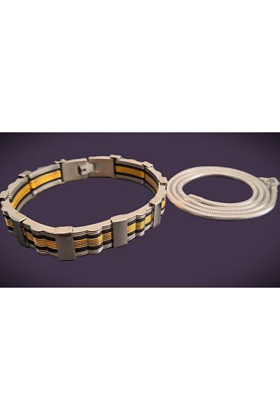 voyageaccessory Double Product Deal Combination Stainless Steel Men's Bracelet and Men's Necklace