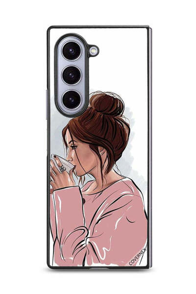 Covernex غطاء حماية لهاتف سامسونج جالاكسي زد فولد 6 بتصميم فتاة تشرب الشاي