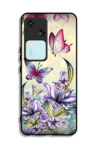 Covernex غطاء حماية لهاتف Vivo S18 5G بنقشة زهور أرجوانية وفراشات