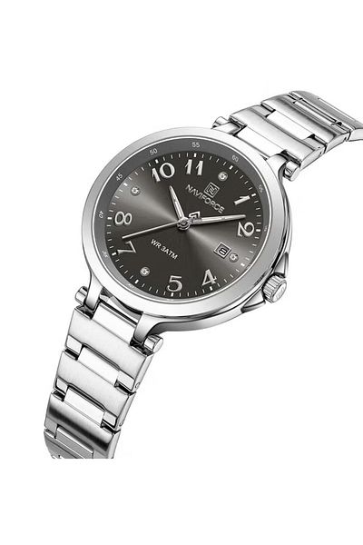 Naviforce Elegant Womens Quartz Watch with Black Dial Stainless Steel Strap Analog Display Water Resistant