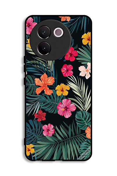 Covernex غطاء حماية لهاتف فيفو V30e 5G بنقشة زهور متعددة الألوان وريش أخضر داكن