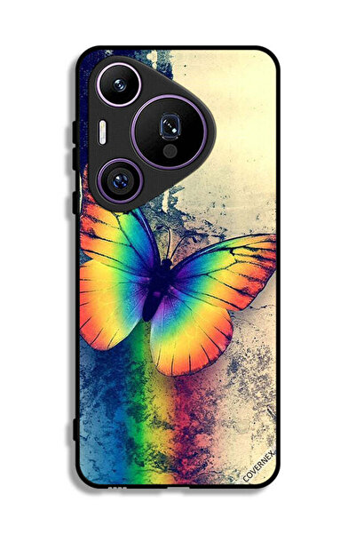 Covernex غطاء حماية لهاتف هواوي بيورا 70 برو بتصميم فراشة قوس قزح عتيقة