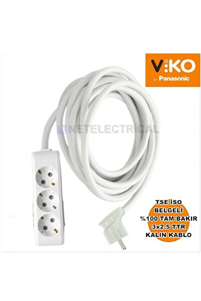 NETELECTRİCAL Multi-let | Üçlü 1 Metre Topraklı Yan Fişli Ç. K. Grup Priz 3'l...
