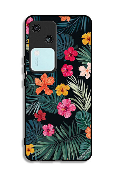 Covernex غطاء حماية لهاتف فيفو V30 5G بنقشة زهور متعددة الألوان وريش أخضر داكن