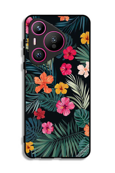 Covernex غطاء حماية لهاتف هواوي بيورا 70، زهور متعددة الألوان وريش أخضر داكن