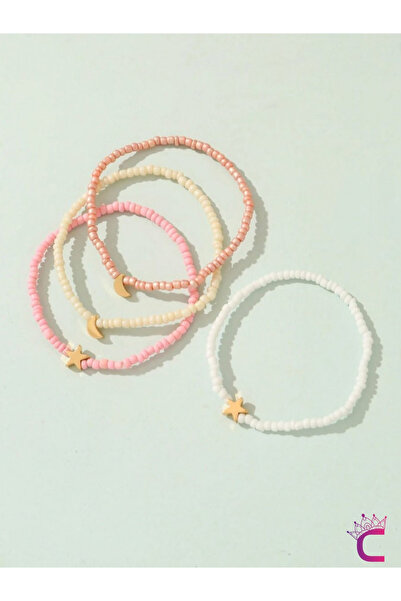 Cinderella Ay ve Yıldızlı 4'lü Kombin Genç Kız Çocuk Soft Boncuklu Halhal