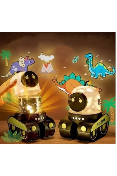Genel Markalar Sevimli Tank Robot Projektör Gece Lambası, 12 Film Projeksiyon...