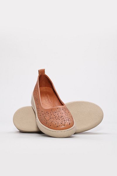 Ayakkabıhane Inside and Outside Genuine Leather Tan Orthopedic Women's Ballerina Shoes Ah086572613436