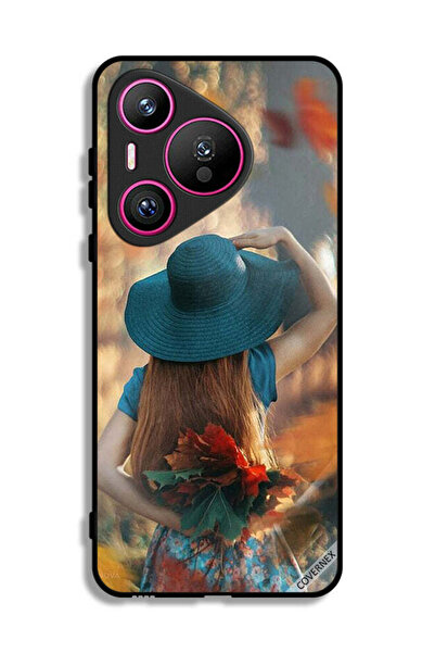 Covernex غطاء حماية لهاتف هواوي بيورا 70 بطبعة فتاة قبعة تخفي أوراق الحب