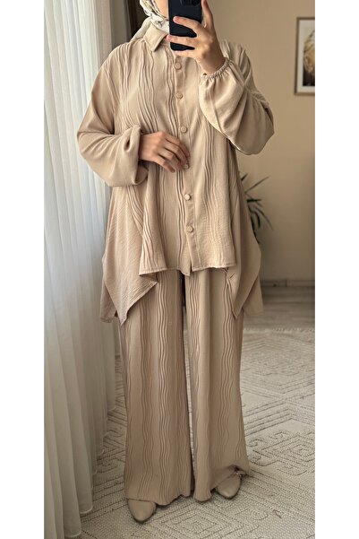 Mina Terzi&Butik Self Patterned Shirt Pants Double Set