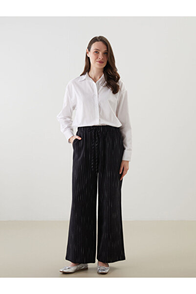 LC Waikiki Peak New Season Elastic Waist Striped Linen Blend Women's Trousers