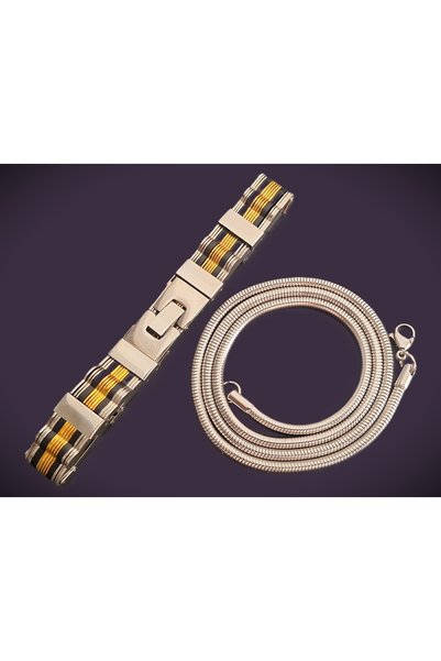 voyageaccessory İkili Ürün Fırsatı Kombin Paslanmaz Çelik Erkek Bileklik ve Erkek Kolye