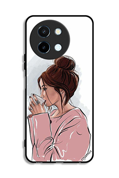 Covernex غطاء حماية لهاتف Vivo Y38 5G بتصميم فتاة تشرب الشاي
