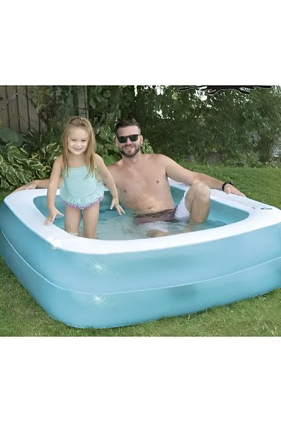rexa Square Inflatable Pool 2 Rings 145cmx45cm Blue Color