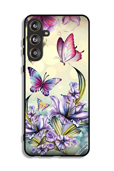 Covernex غطاء حماية لهاتف سامسونج جالاكسي M55 5G بنقشة زهور أرجوانية وفراشات