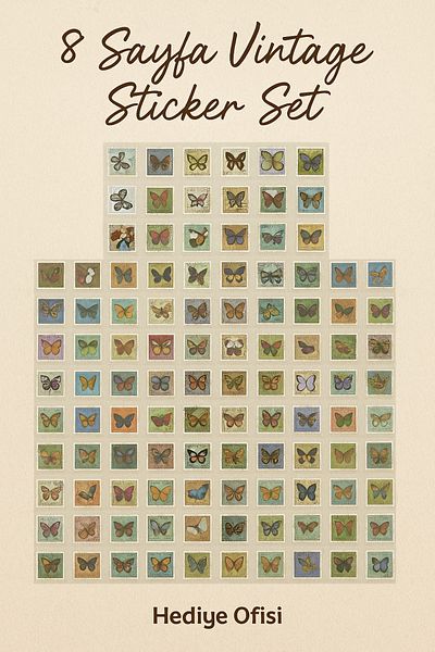 hediyeofisi 8' Butterfly Vintage Themed Sticker Set Bullet Journal Agenda Notebook Sticker
