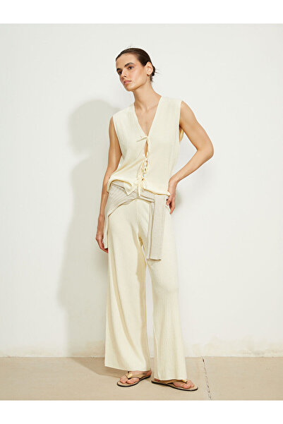 LC Waikiki Özmarka Noul sezon Pantaloni de damă din tricot texturat cu talie ...