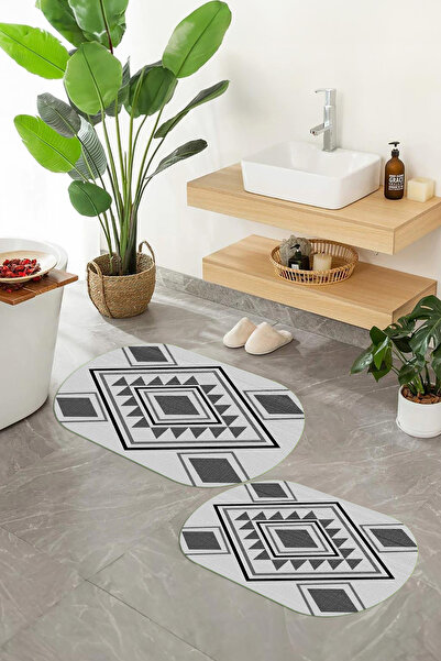 Viyana Home Covoraș de baie oval, lavabil, cu bază anti-alunecare imprimată d...