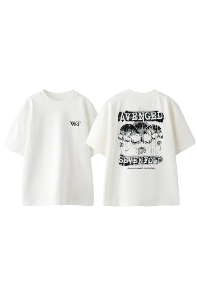 THEWERT Avenged Sevenfold 8 Design Tricou Oversize Alb din Bumbac cu Imprimar...