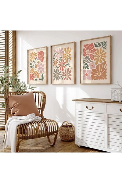NT Handmade Natural Wood Framed Uv Print 3-Piece Colorful Abstract Pattern Painting Set – Modern & Stylish Wall Decor