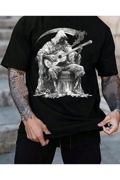 qubo sportswear & company Tricou negru cu mânecă scurtă, unisex, din bumbac, cu imprimeu supradimensionat
