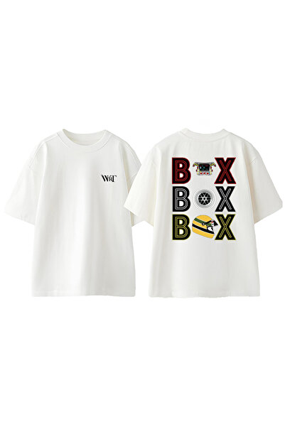 THEWERT Box Box Box Formula 1 2 Design Back Printed Cotton White Oversize T-S...