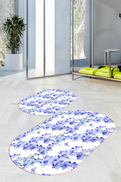 Viyana Home Covoraș de baie oval cu model de flori, lavabil, cu bază anti-alu...