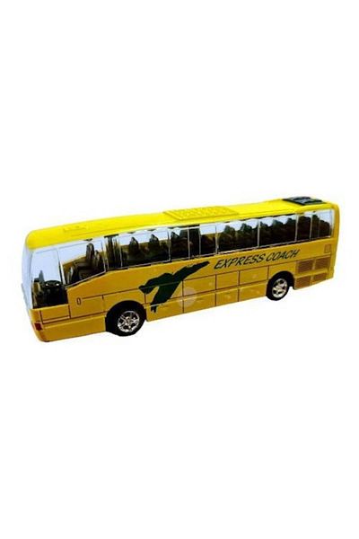 OEM Masina metalica, autobuz express coach cu sunete si lumini, pull back, 1:70, galben