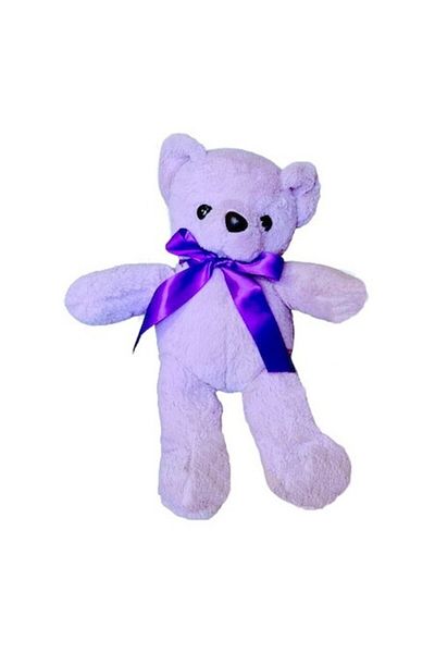 OEM Plush toy, bear with satin bow, purple, 30 cm
