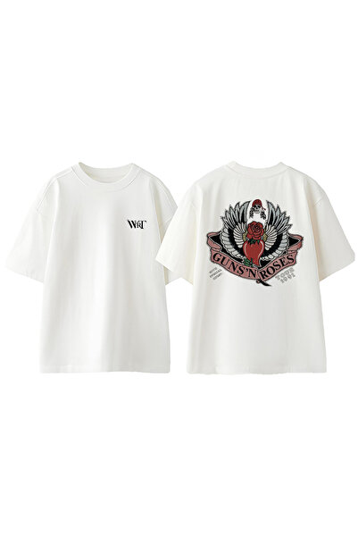 THEWERT Tricou oversize alb din bumbac cu imprimeu pe spate Guns n Roses 17