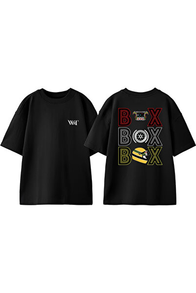 THEWERT Box Box Box Formula 1 2 Design Back Printed Cotton Black Oversize T-S...