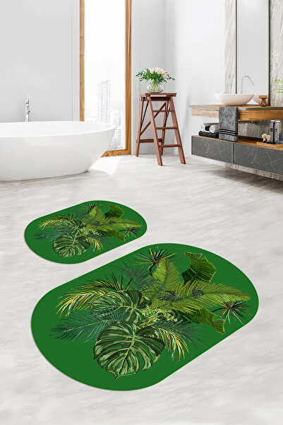 Viyana Home Covoraș de baie oval floral, lavabil, cu bază digitală anti-alune...