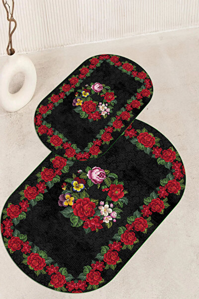 Viyana Home Covoraș de baie oval, lavabil, cu bază anti-alunecare imprimată d...