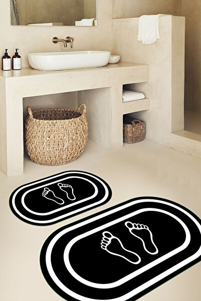 Viyana Home سجادة حمام بيضاوية الشكل بنمط بصمة قدم قابلة للغسل وقاعدة مانعة ل...