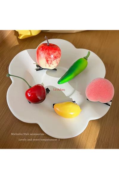 LO ADORO Fruit Vegetable Hairpins Eggplant Banana Pepper Tomato Pick Radish Pear Watermelon Pomegranate Peach Cherry Lemon Hairpins