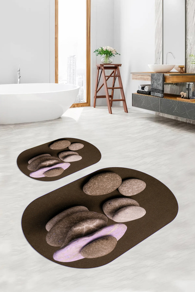 Viyana Home Covoraș de baie oval, lavabil, cu bază anti-alunecare, imprimat d...