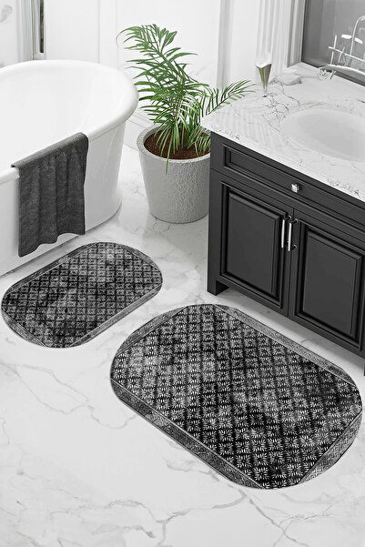 Viyana Home Covoraș de baie oval, lavabil, cu bază anti-alunecare imprimată d...