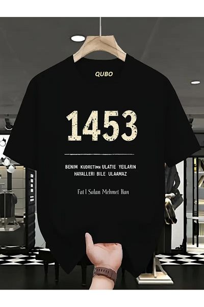 qubo sportswear & company Tricou negru cu mânecă scurtă, unisex, din bumbac, cu imprimeu supradimensionat