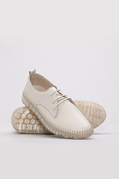 Ayakkabıhane Genuine Leather Inside and Outside Beige Lace-Up Women's Casual Daily Shoes Ah086092615171