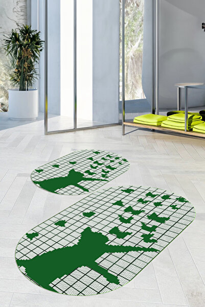 Viyana Home سجادة حمام بيضاوية الشكل بنمط قطط، قابلة للغسل ومضادة للانزلاق، م...