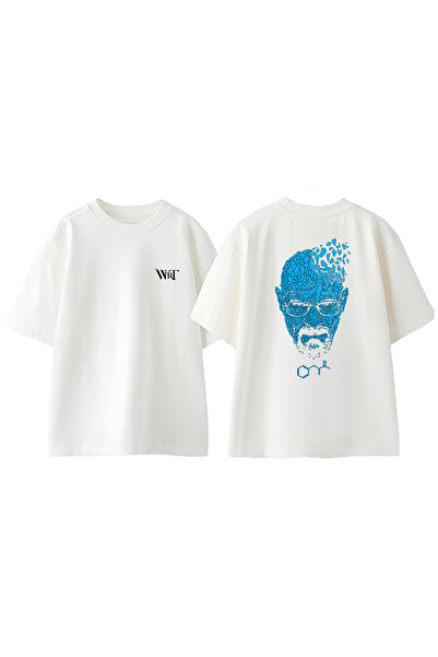 THEWERT Tricou oversize alb din bumbac cu imprimeu pe spate Breaking Bad Blue...