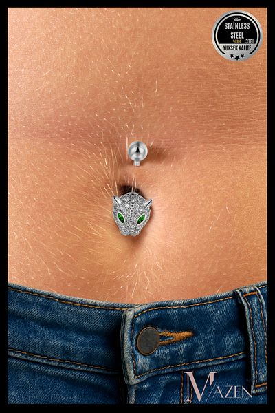 MAZEN Panther Head Belly Piercing |   316L Steel |   Antiallergic Non-Tarnish |   Special Zircon Stone