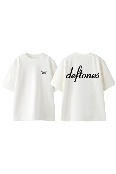 THEWERT Tricou oversize alb din bumbac cu imprimeu pe spate Deftones 17