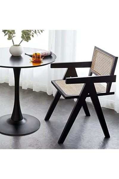 Generic Accent Chair Traditional Style Livingroom Armchair in Wooden with Rattan Comfortable for Living Room