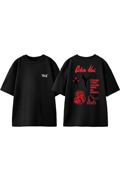 THEWERT Tricou oversize negru din bumbac cu imprimeu Cobra Kai 1
