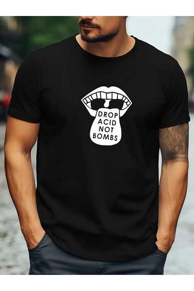 qubo sportswear & company Tricou negru cu mânecă scurtă, unisex, din bumbac, cu imprimeu supradimensionat