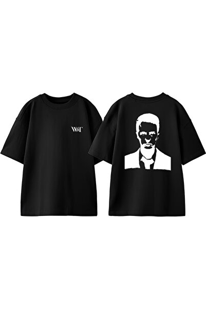 THEWERT Tricou oversize negru din bumbac imprimat pe spate Fight Club 1