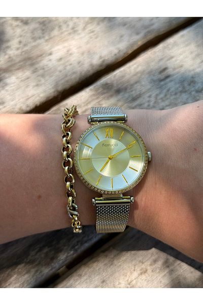 Ferrucci Gold and Silver Bicolor Wicked Steel Cord Waterproof Women's Watch