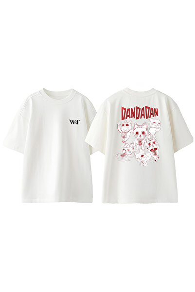 THEWERT Cat Anime Cute Funny Design Back Printed Cotton White Oversize T-Shirt